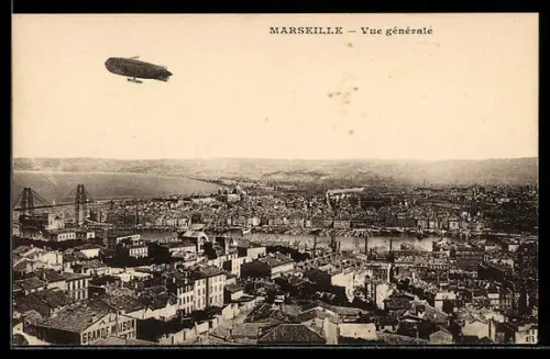 AK Marseille, Zeppelin fährt über die Stadt hinweg