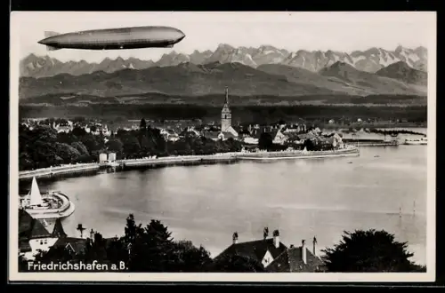 AK Friedrichshafen, Zeppelin über der Stadt am Bodensee
