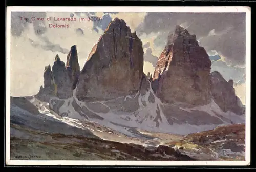 Künstler-AK Edward Harrison Compton: Auronzo di Cadore, Dolomiten, Blick auf die Drei Zinnen