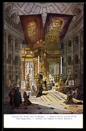Künstler-AK F.Perlberg: Palästina, Inneres der Kirche des heiligen Grabes