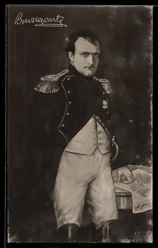 AK Napoleon in Uniform mit Hand auf Karte