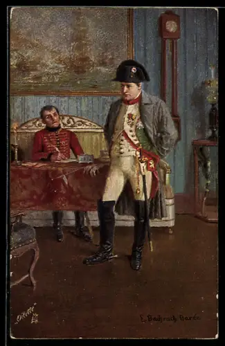 Künstler-AK Napoleon in Uniform diktiert Text