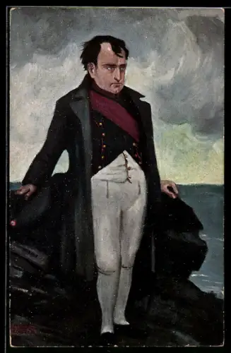 AK Napoleon in Uniform auf einem Felsen