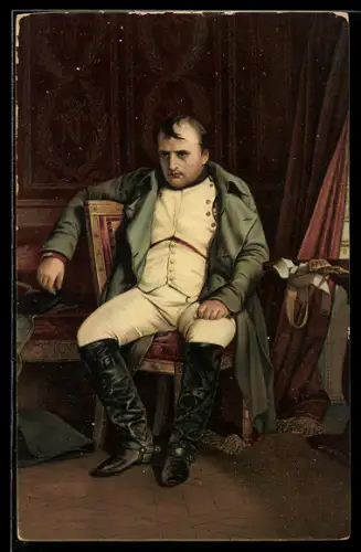 Künstler-AK Fontainebleau, Napoleon auf Stuhl sitzend