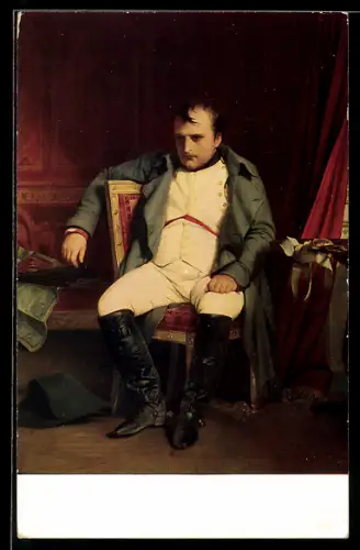 AK Napoleon nachdenklich auf einem Stuhl sitzend