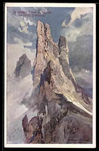 Künstler-AK Edward Harrison Compton: Die Vajolet-Türme in der Rosengartengruppe, Dolomiten, Tirol