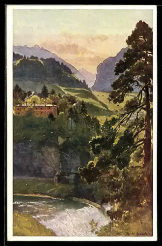 Künstler-AK Edo v.Handel-Mazzetti: Fluss mit Blick in ein Tal