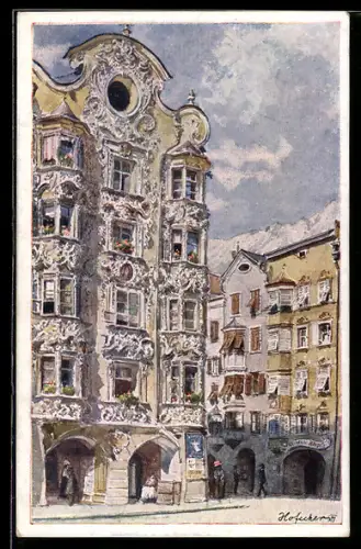 Künstler-AK Edward Harrison Compton: Innsbruck, Prächtige Fassadenarchitektur am Hölbinghaus