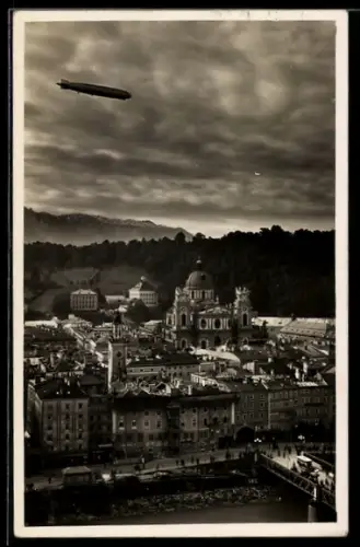 AK Salzburg, Zeppelinfahrt über die Stadt