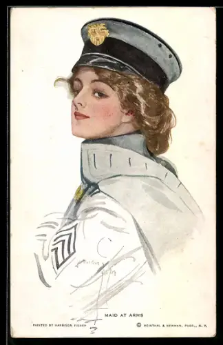 Künstler-AK Harrison Fisher: Maid at Arms, junge Frau in Uniform, Soldatin