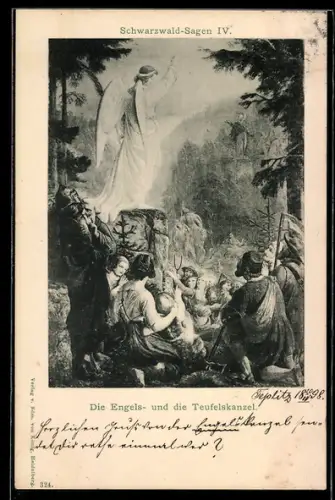 AK Szene aus der Schwarzwald-Sage mit der Engels-und Teufelskanzel