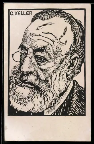 Künstler-AK Kunst und Leben, Gottfried Keller, Kopfportrait