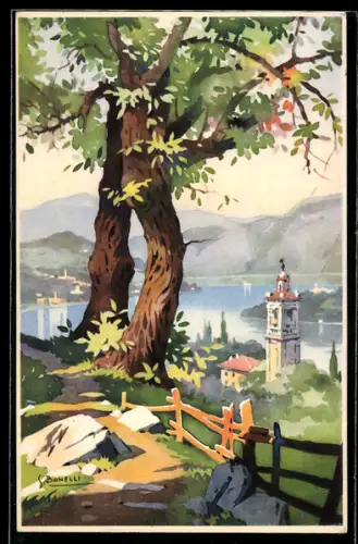 Künstler-AK S. Bonelli: Idyllische Berglandschaft mit Kirche
