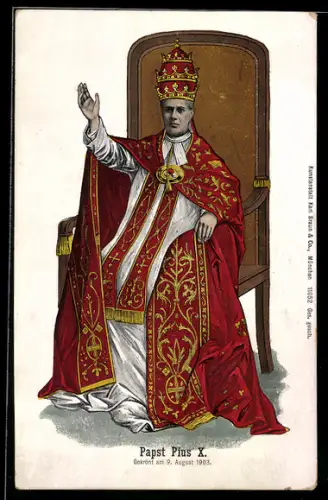 Künstler-AK Papst Pius X. auf dem heiligen Stuhl