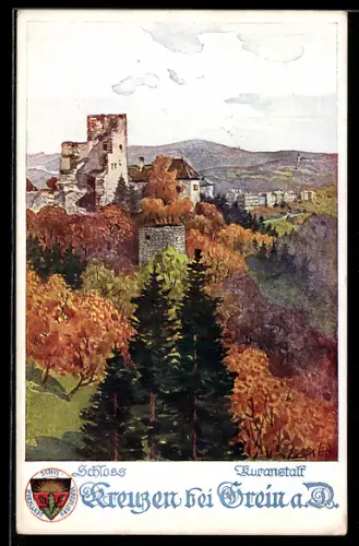 AK Deutscher Schulverein NR 295: Grein a. D., Burgruine Kreuzen