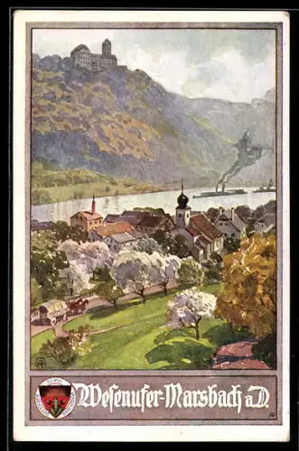 AK Deutscher Schulverein Nr. 443: Waldkirchen am Wesen, Wesenufer mit Marsbach, Dampfschiffe