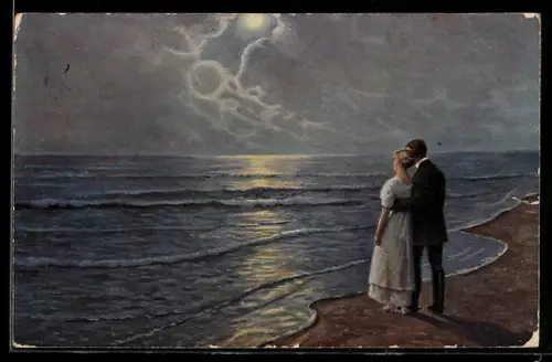 Künstler-AK sign. L. Mogelgaard: Pärchen am Strand, Dänische Kunst