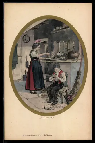 AK La Cuisine en Alsace, elsass-lothringische Tracht