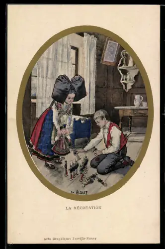AK La récréation en Alsace, elsass-lothringische Tracht