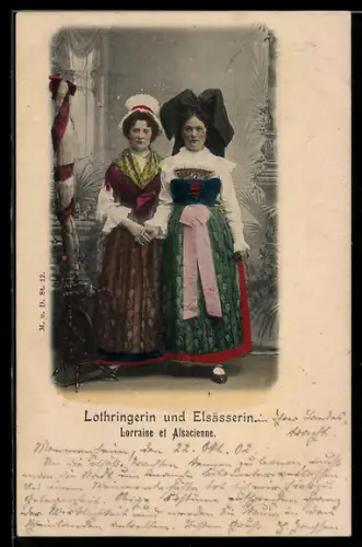 AK Lotheringerin und Elässserin, elsass-lothringische Tracht