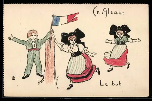 AK Drei Kinder in elsass-lothringischer Tracht
