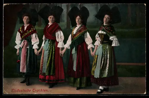 AK Vier Frauen in traditioneller elsässer Tracht