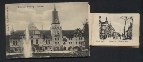 Leporello-AK Bernburg, Kurhaus, Partie in der Kaiserstrasse, Kaiser Wilhelm-Denkmal, Bismarck-Denkmal
