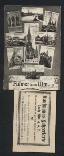 Leporello-AK Ulm a. D., Kaufmanns Führerkarte, Reklame für Hotel Russischer Hof, Münster Café, Schmuckgeschäft Merath