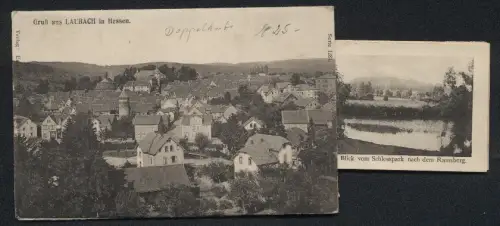 Leporello-AK Laubach in Hessen, Hotel Solmser Hof von Jean Böhm, Schlosspark und Ramsberg, Kriegerdenkmal, Kirche