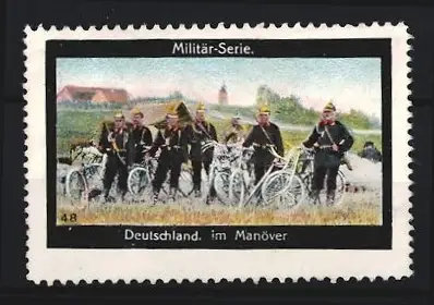 Reklamemarke Deutsche Soldaten mit Fahrrädern im Manöver