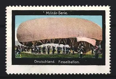 Reklamemarke Deutsche Soldaten mit Fesselballon