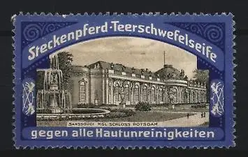 Reklamemarke Steckenpferd-Teerschwefelseife, Schloss Sanssouci in Potsdam