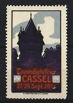 Reklamemarke Cassel, Tausendjahrfeier 1913, Turm-Silhouette