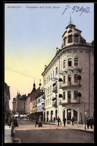 AK Klagenfurt, Burggasse mit Hotel Moser