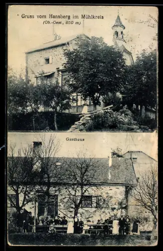 AK St. Johann am Wimberg, Hansberg im Mühlkreis, Belegschaft vor dem Gasthaus
