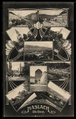 AK Haslach, Schloss Lichtenau, Bräuers Gasthaus, Bahnhof