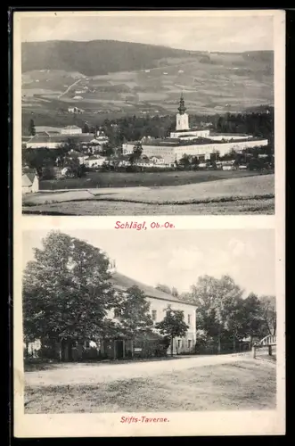 AK Schlägl, Gasthof Stifts-Taverne, Blick auf das Stift