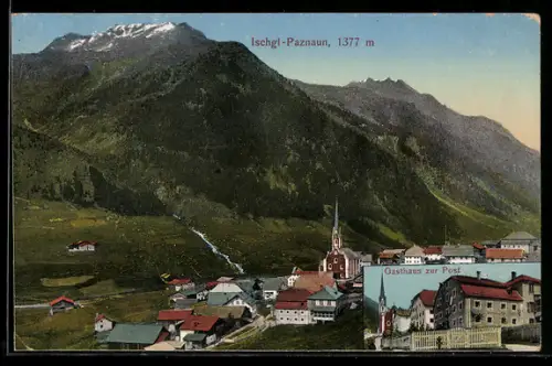 AK Ischgl-Paznaun, Panorama und Gasthaus zur Post
