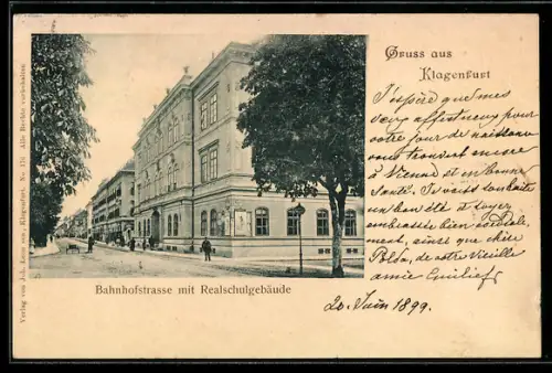 AK Klagenfurt, Bahnhofstrasse mit Realschulgebäude