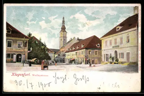 AK Klagenfurt, Blick in die Wodleystrasse mit Geschäften