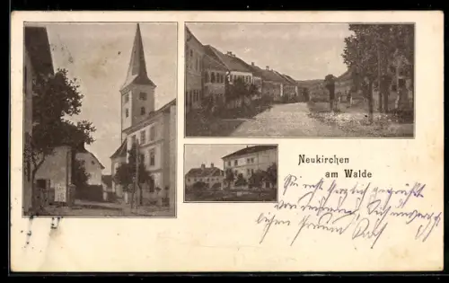 AK Neukirchen am Walde, Strassenpartie mit Blick auf die Kirche