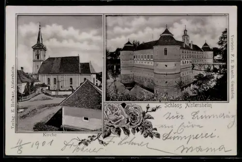 AK Aistersheim, Ansicht vom Schloss, Strassenpartie bei der Kirche