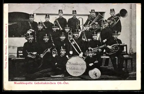 AK Geboltskirchen /Ob.-Öst., Musikkapelle Geboltskirchen in Uniform mit Instrumenten, 1906