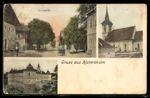 AK Aistersheim, Ansicht vom Hofmarkt, Schloss, Kirche