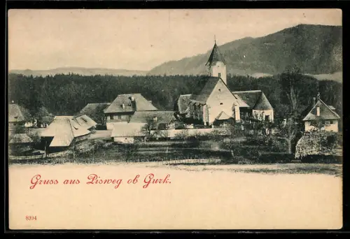 AK Gurk /Kärnten, Pisweg ob Gurk, Teilansicht des Ortes mit Kirche