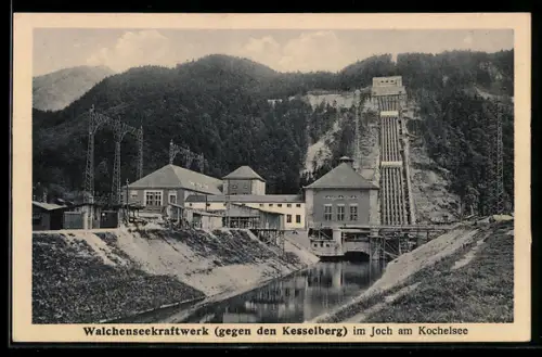 AK Joch am Kochelsee, Walchenseekraftwerk gegen den Kesselberg gesehen