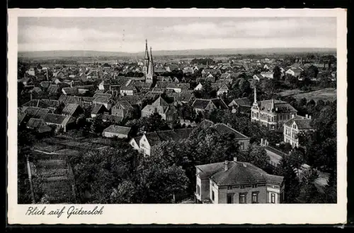 AK Gütersloh, Blick auf die Stadt mit Kirche und Villen