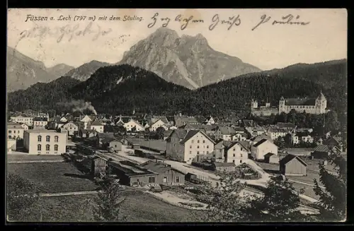 AK Füssen a. Lech, Ortsansicht mit dem Säuling