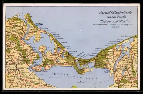 AK Heringsdorf /Usedom, Wanderkarte der Inseln Usedom und Wollin, Landkarte
