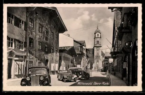 AK Mittenwald, Oberer Markt, Automobile